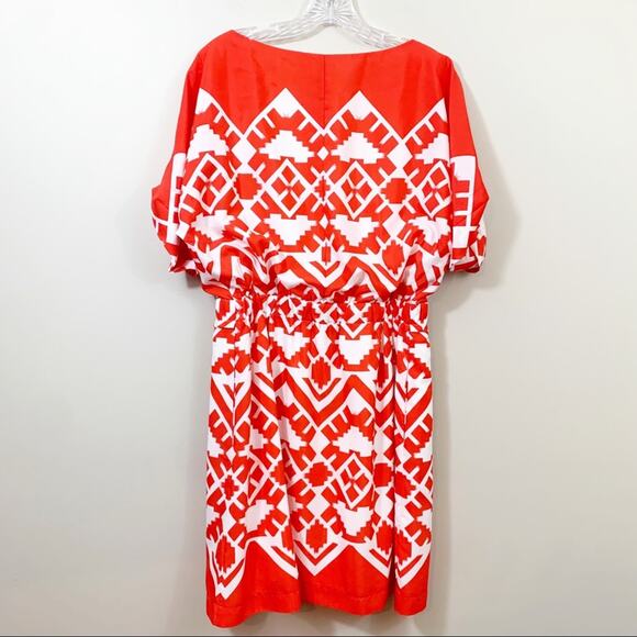 Eliza J Aztec Short Sleeve Orange/White Knee Length Dress - Picture 7 of 7